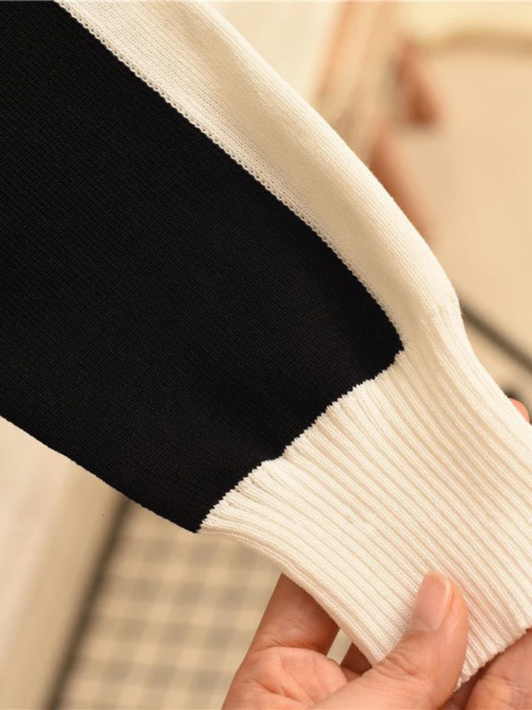 Women's Two Piece Pants Casual O-neck Patchwork Sweater 2 Piece Set Slim Women Zipper Sueter Tops Conjuntos Mom Jogger Knitwear Pant Ensembles 23