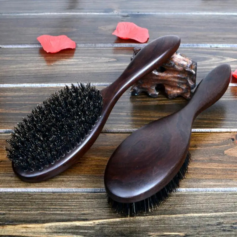 Hair Brushes Natural Sandalwood Fine Comb Anti-Static Care Brush head Natural Wild Boar Bristles Hair Brush Green Sandalwood Hair D50 231218