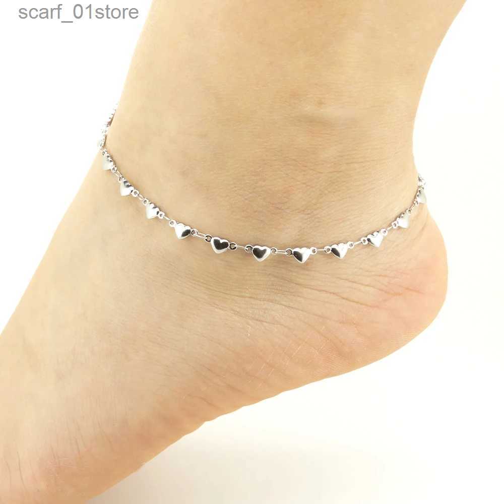 Anklets Barefoot Sandals Women Ankel Bracelets 18K Gold Color Stainless Steel Anklets High Polished Heart and Heart Charm InchesL231219
