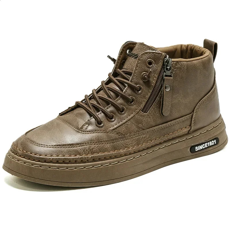 Men's Leather Winter Platform Warm Fur Ankle Boots Short Lace Up Fashion Borwn Casual Shoes for Men Working Botas 231219 4