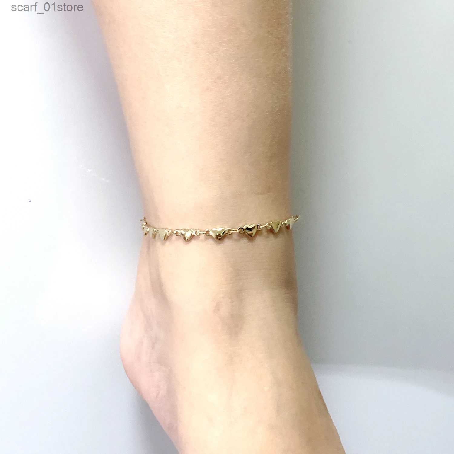 Anklets Barefoot Sandals Women Ankel Bracelets 18K Gold Color Stainless Steel Anklets High Polished Heart and Heart Charm InchesL231219