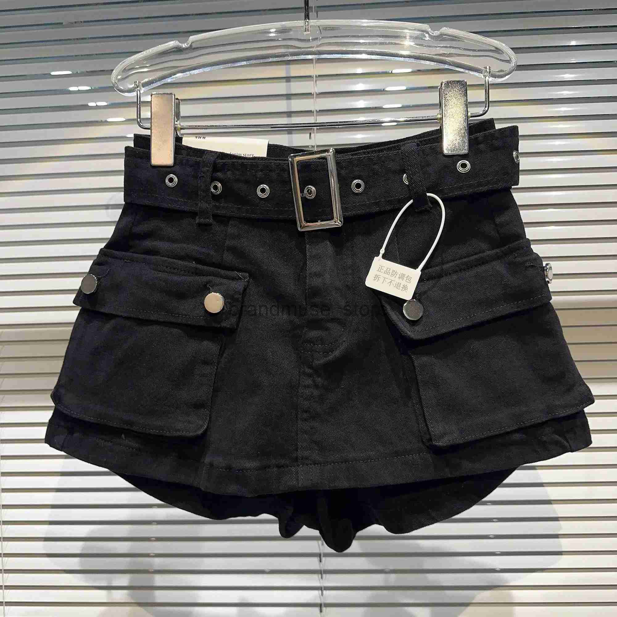 Women's Jeans PREPOMP 2023 Autumn New Collection Big Pockets Belt Denim Shorts Skirt Women Short Jeans GL211 J231219