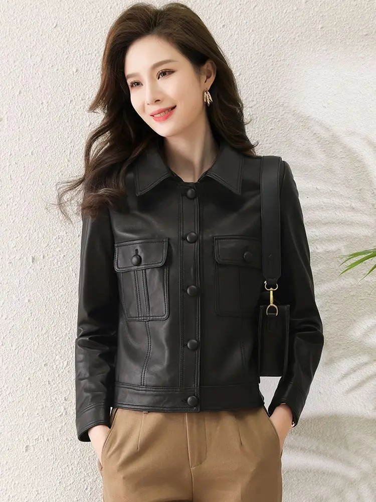 Women s Suits Blazers Leather Jacket Clothing Autumn Spring 2023 PU Coat Lapel Fashion Cardigan Outifits Long Sleeve Top Short 231219