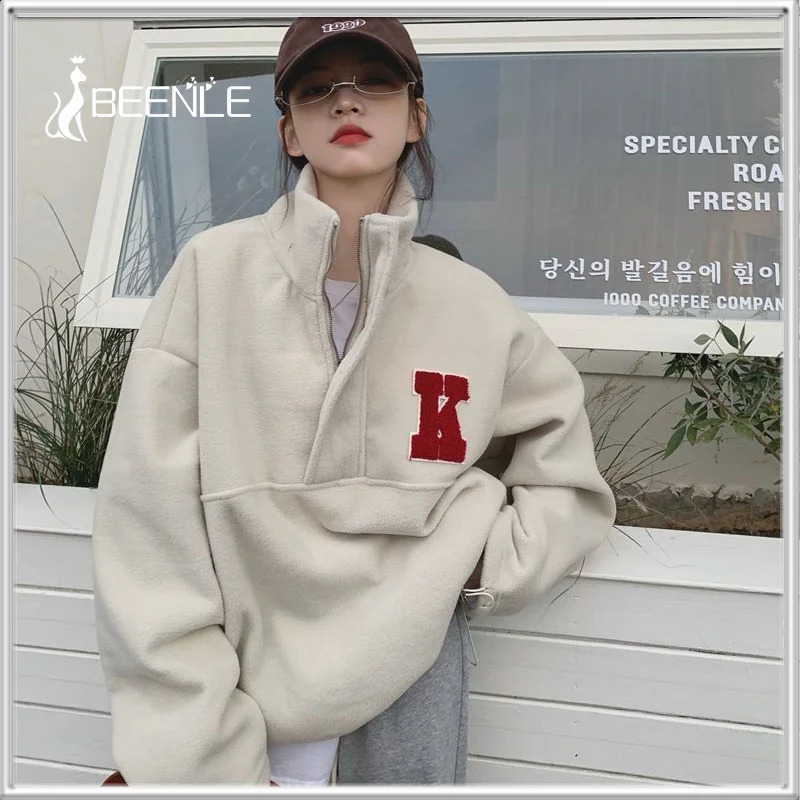 Womens Hoodies Sweatshirts BEENLE Woman Pullover Winter Autumn Sweater Fleece K Print Long Sleeve Sweatshirt Loose Street Style Y2K Jacket Women Cloth