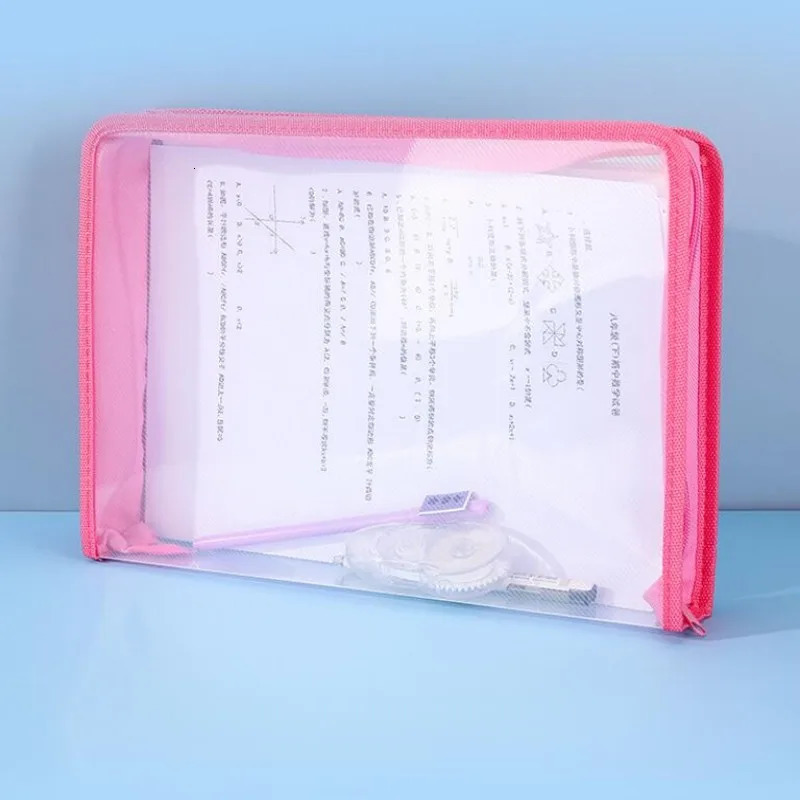 Filing Supplies 6PC Transparent Twill Edge File Bag A4 Large Folders Capacity Zipper Test Paper Storage for Students Products 231219