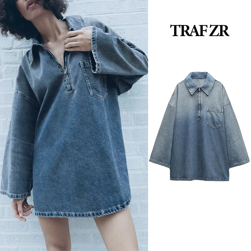 Basic Casual Dresses TRAF ZR Sexy Denim Dress for Women Long Sleeve Elegant and Pretty Women s Y2k Skirts Clothing 2023 Arrivals 231219