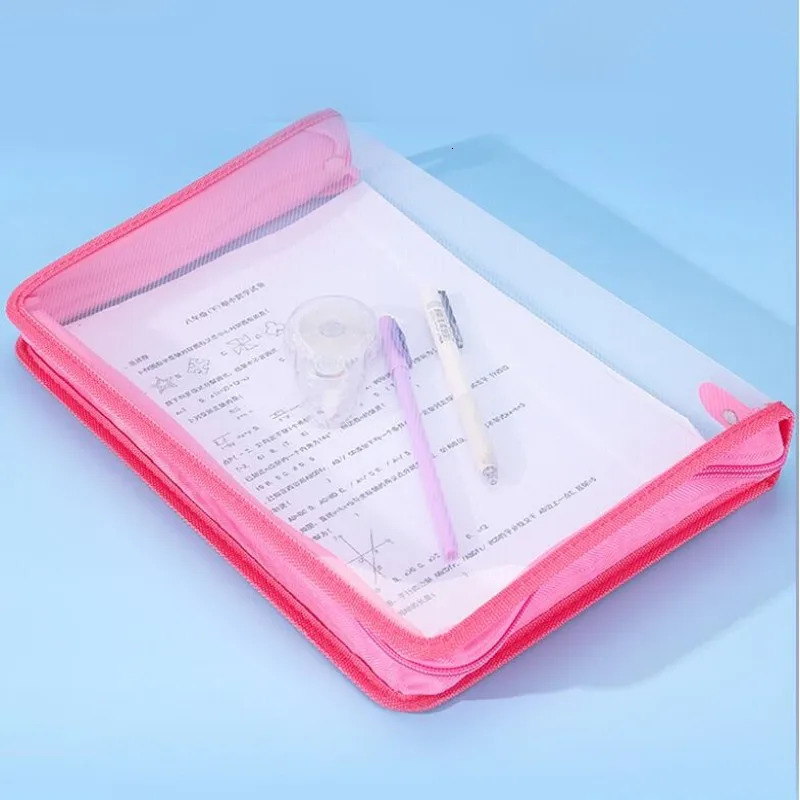 Filing Supplies 6PC Transparent Twill Edge File Bag A4 Large Folders Capacity Zipper Test Paper Storage for Students Products 231219