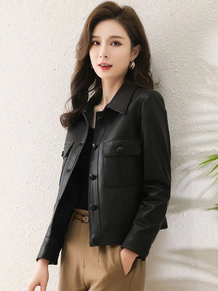 Women s Suits Blazers Leather Jacket Clothing Autumn Spring 2023 PU Coat Lapel Fashion Cardigan Outifits Long Sleeve Top Short 231219