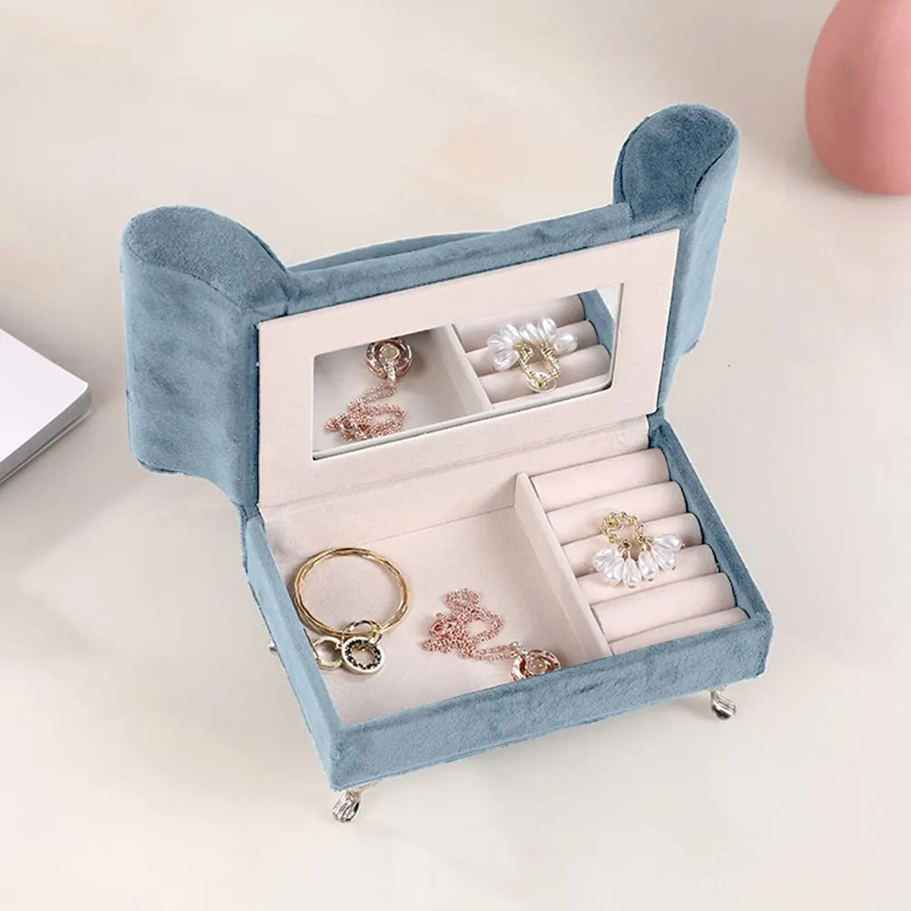Jewelry Boxes Cute Sofa Couch Jewelry Box Earring Ring Neckalce Storage Showcase Holder Organizer Women Jewelry Case for Table Decoration 231218