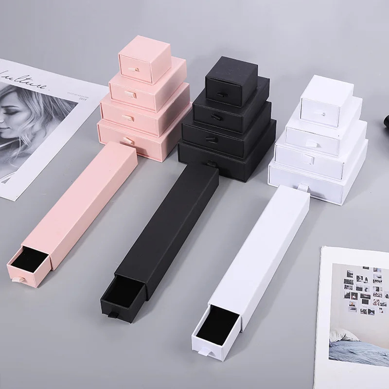 Jewelry Boxes 12pcs Travel Jewelry Drawer Cardboard Box with Black Sponge For Ring Necklace Bracelet Earring Packaging Organizer Gift Case Box 231218