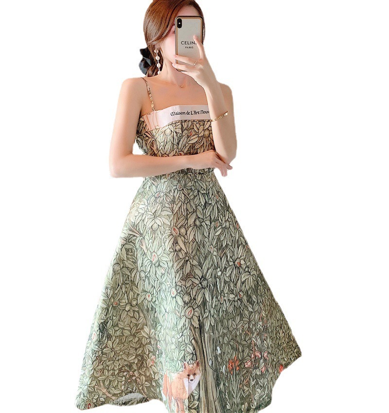 Basic Casual Dresses 202 autumn Wizard of Oz Strapless printed suspender skirt large swing small dress French dress 9485 210421