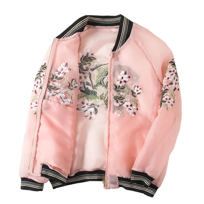 Men s Vests Organza Vintage Flower Embroidered Baseball jacket Women Casual Bomber Ropa mujer Summer casual Thin Sunscreen coat 231219