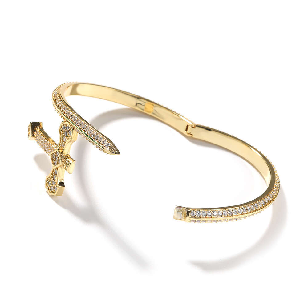 Hip hop justice sword bracelet set full trend versatile hand ornament cuban Moissanite dia inlaid Sier Rose gold