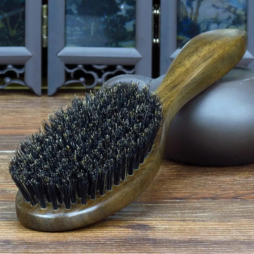 Hair Brushes Natural Sandalwood Fine Comb Anti-Static Care Brush head Natural Wild Boar Bristles Hair Brush Green Sandalwood Hair D50 231218
