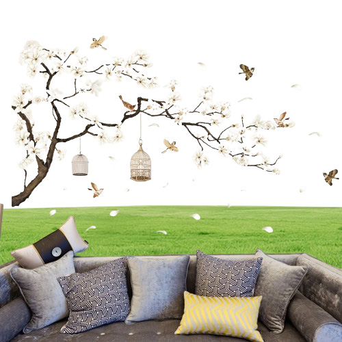 Chinese old style Moon flower wall sticker for living room sofa TV Background decoration tattoos art Mural poetry stickers