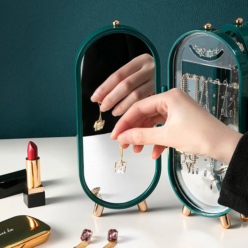 Jewelry Boxes Desktop Jewelry Storage Box Multilayer Dustproof Earrings Rings Necklaces Display Holder Case for Women Jewelry Organizer Box 231218