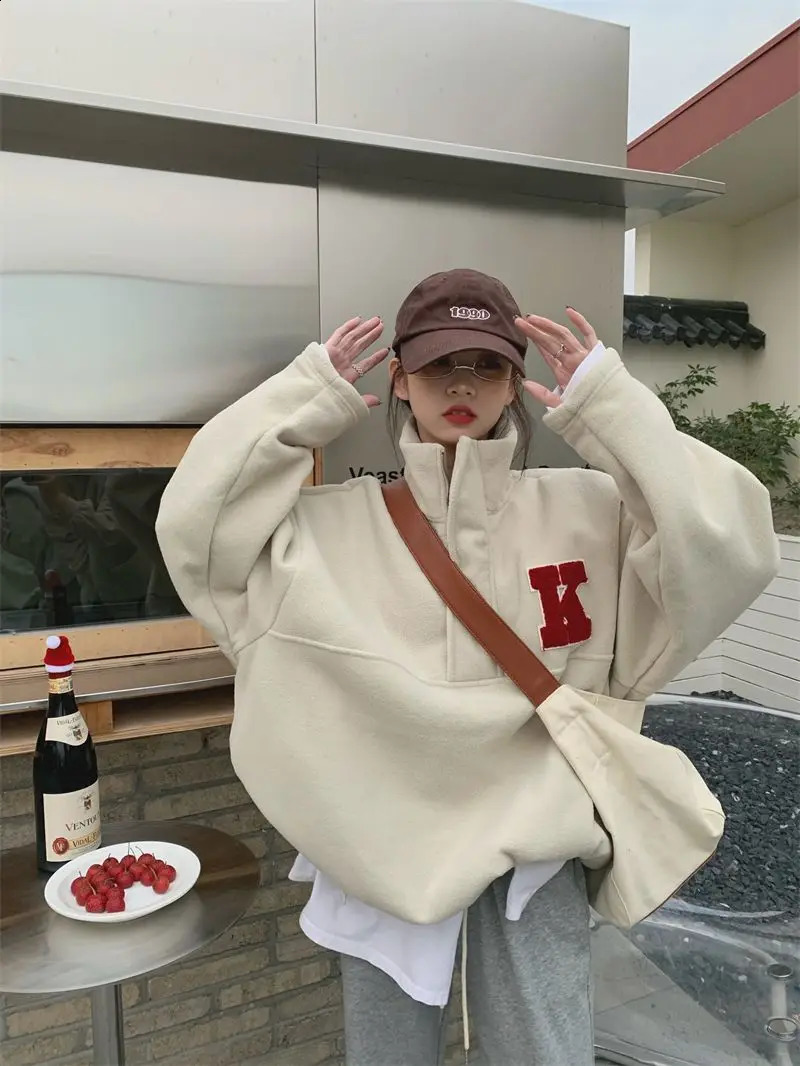 Womens Hoodies Sweatshirts BEENLE Woman Pullover Winter Autumn Sweater Fleece K Print Long Sleeve Sweatshirt Loose Street Style Y2K Jacket Women Cloth