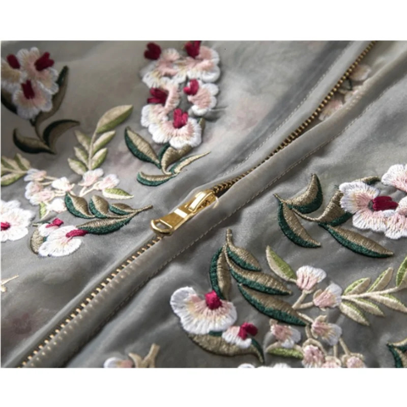 Men s Vests Organza Vintage Flower Embroidered Baseball jacket Women Casual Bomber Ropa mujer Summer casual Thin Sunscreen coat 231219
