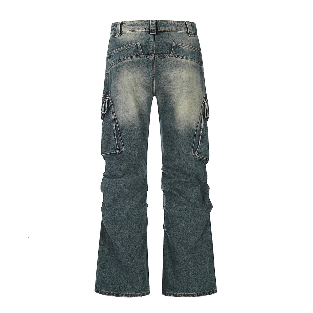 Women s Tracksuits Streetwear Side Pockets Pleated Washed Blue Jeans Unisex Straight Baggy Y2k Denim Pants Ropa Hombre Casual Cargo Oversized 231219