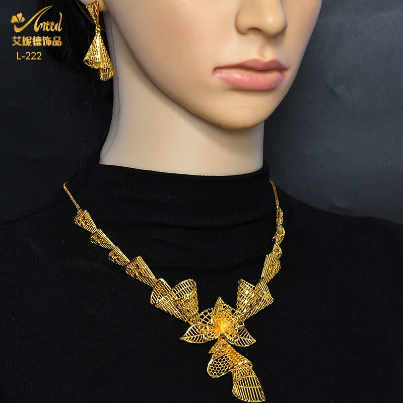 Wedding Jewelry Sets ANIID Dubai 24K Gold Plated Necklace Earring Set For Women Arabic Ethiopian Nigerian Party Choker Jewellery Gifts 231219