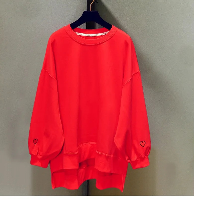 Womens Hoodies Sweatshirts Clothing Oversize Red Hoodie Blouse Jacket Female Baggy Y2k Korean Style Vintage Pullover Embroider Midlength 231218