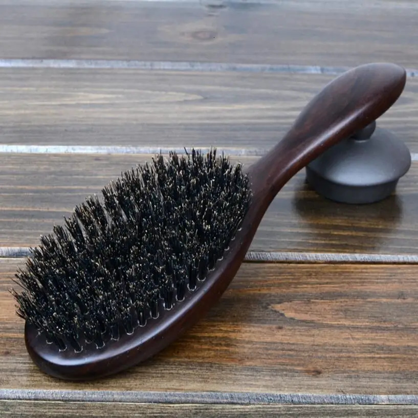 Hair Brushes Natural Sandalwood Fine Comb Anti-Static Care Brush head Natural Wild Boar Bristles Hair Brush Green Sandalwood Hair D50 231218