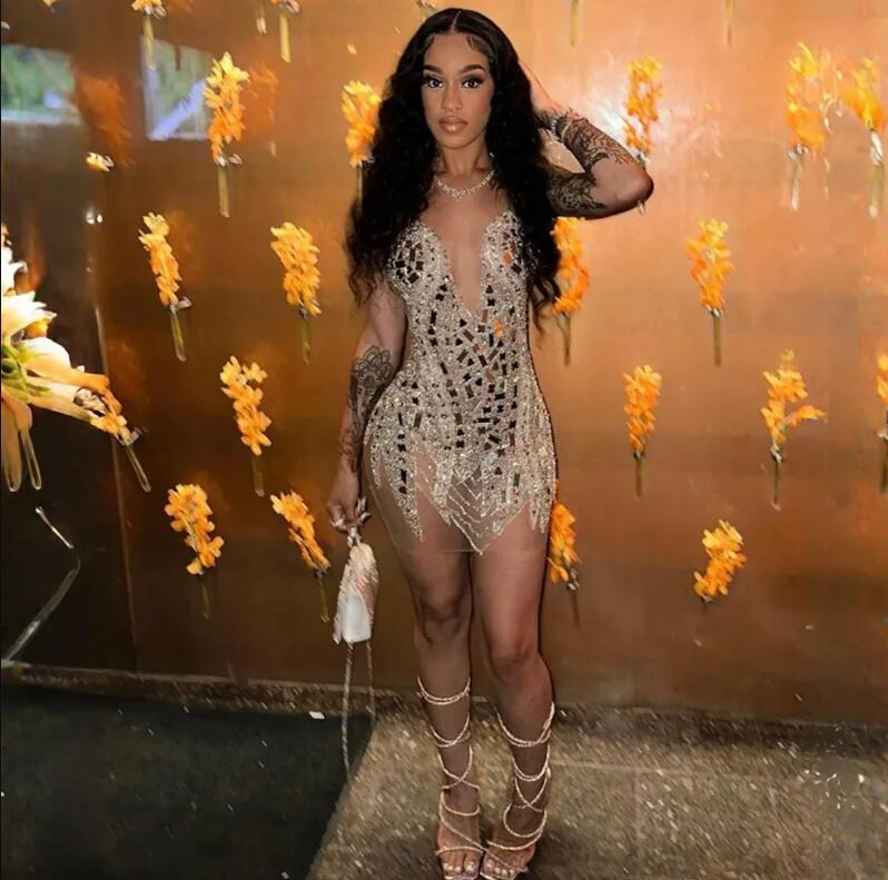 Sparkles Sequins Beading short Prom homecoming Dresses Vestidos De Gala Women Graduation evening Gown Robe