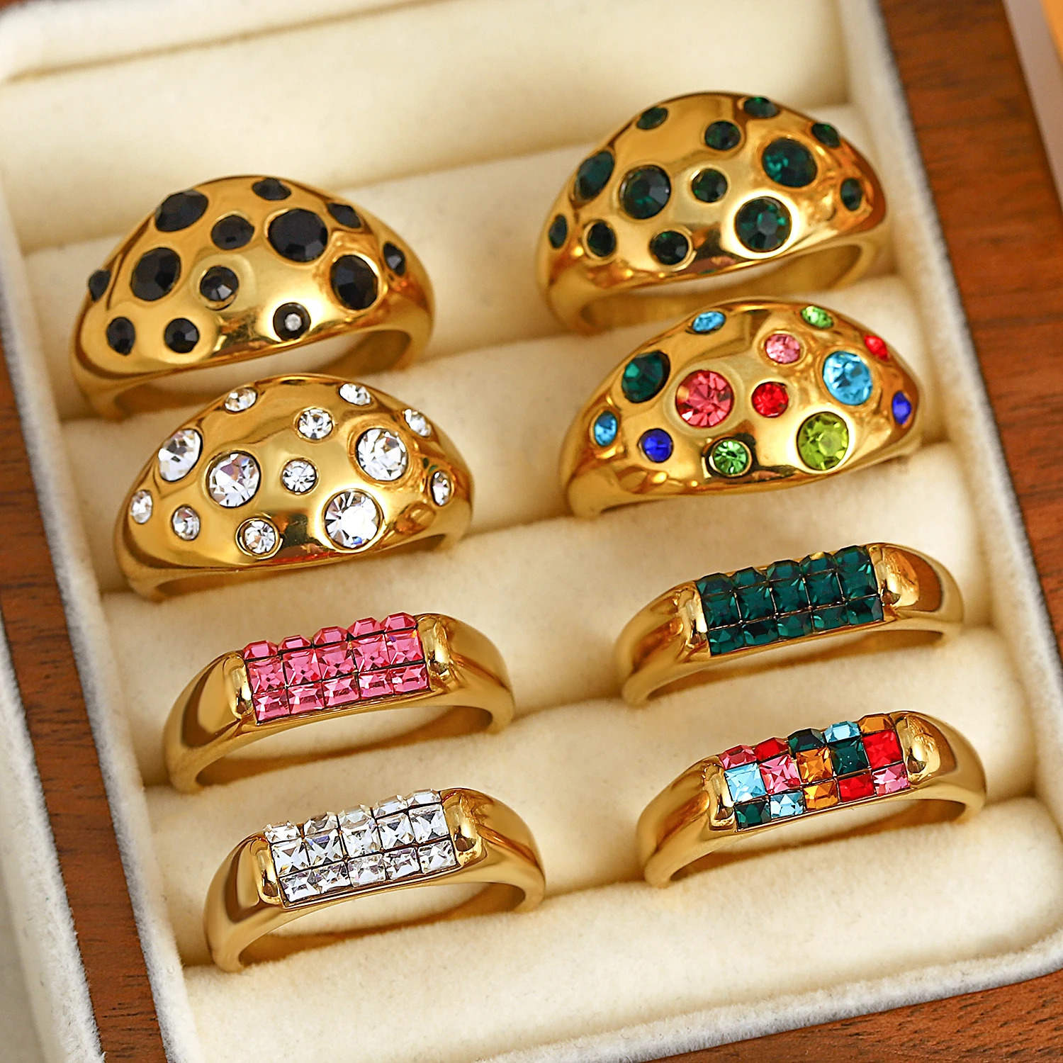 Band Rings Flashbuy Steel Square Green White Zircon Crystal for Women Charm Statement Geometric Fashion Jewelry 231219