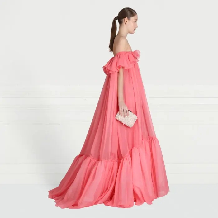 New Coral Red Evening Pageant Dress 2026 Off Shoulder Chiffon Outfit Women Prom Party Formal Gowns Maternity Wear Vestidos Feast Robe De Soiree