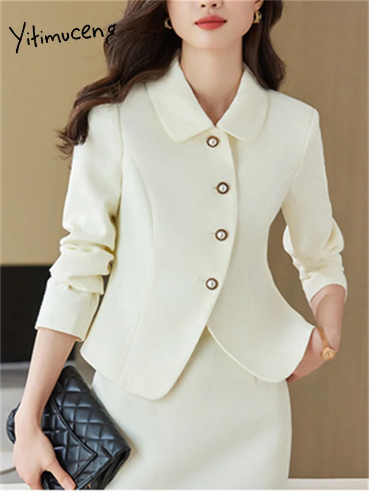 Two Piece Dress Yitimuceng Solid Sets Outifits 2023 Turn Down Collar Single Breasted Blazers High Waisted Chic Midi Skirt Suits 231219