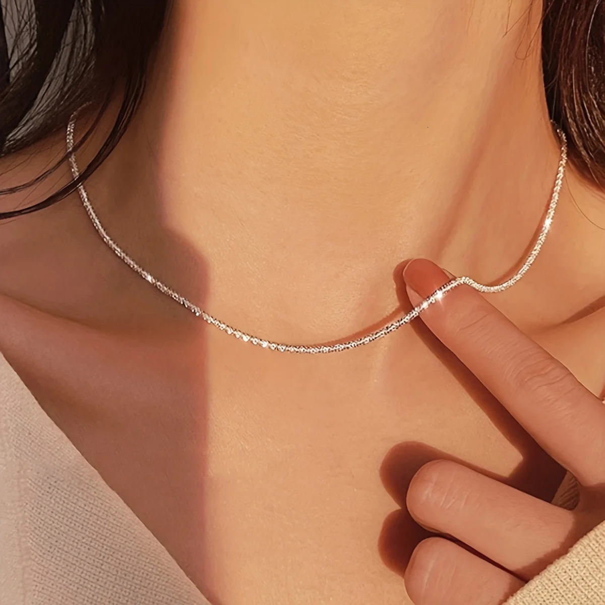 Pendant Necklaces 1Pcs Silver Colour Sparkling Clavicle Chain Choker Necklace Collar For Women Fine Jewelry Wedding Party Birthday Gift 231219