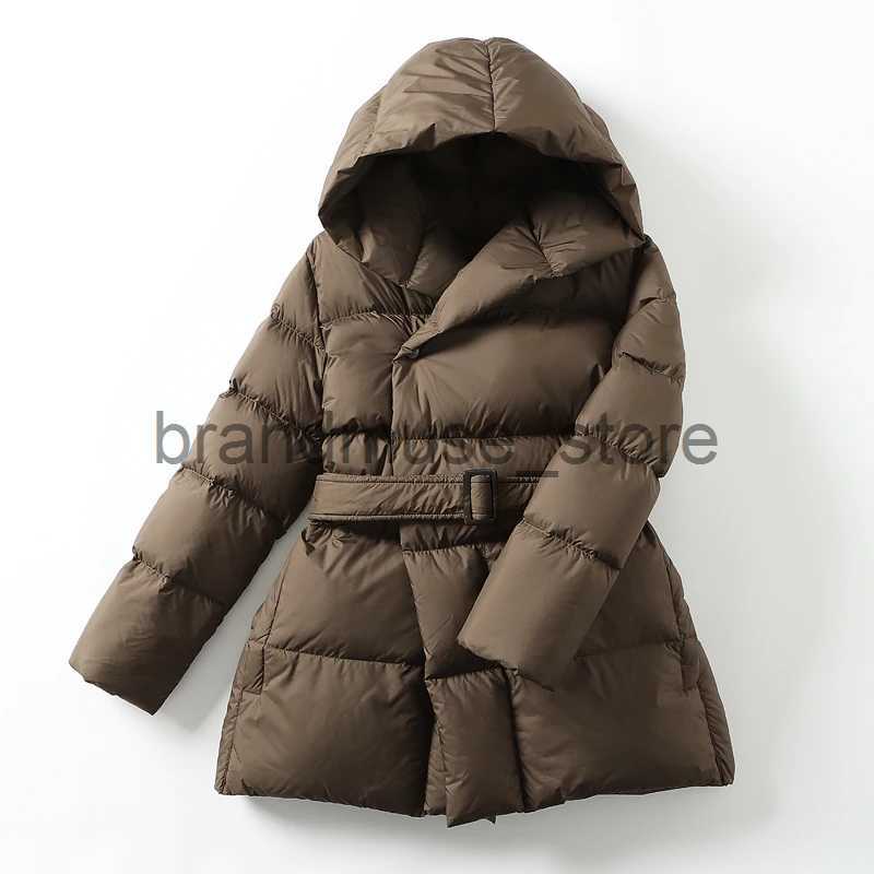 Women's Down Parkas 2023 Winter Women's Down Jackets Ultra Light Warm Casual Coat Female Puffer Jacket With a Belt Plus Size Hooded Parka Ov