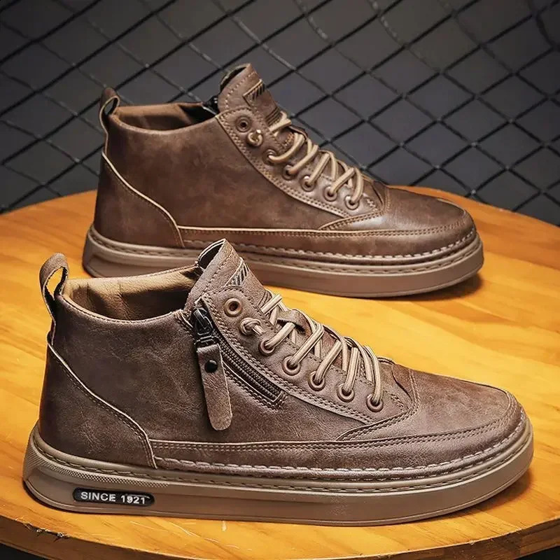 Men's Leather Winter Platform Warm Fur Ankle Boots Short Lace Up Fashion Borwn Casual Shoes for Men Working Botas 231219 4