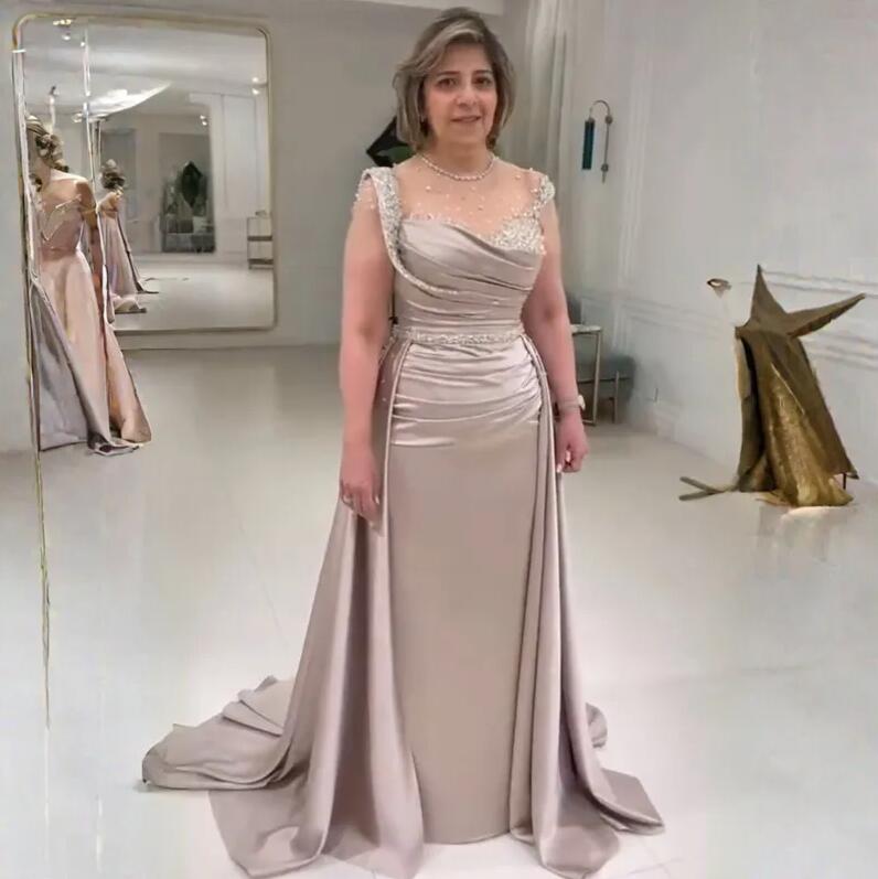Crystal Sequins Mother of the Bride Dresses Long Sleeves Champagne Plus Size Prom Gowns African Wear Gown Lady's Dress