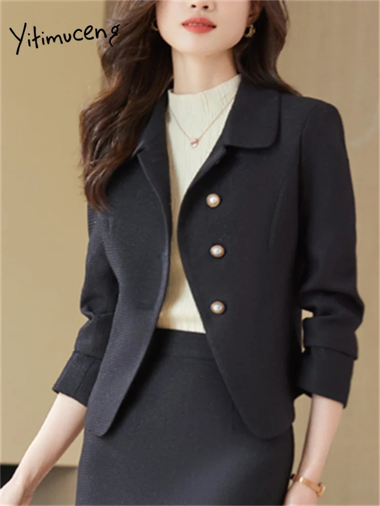 Two Piece Dress Yitimuceng Solid Sets Outifits 2023 Turn Down Collar Single Breasted Blazers High Waisted Chic Midi Skirt Suits 231219