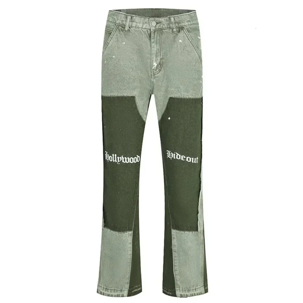 Men's Jeans European American retro trendy spliced jeans street style bootcut pants ink splash for male couples 231219