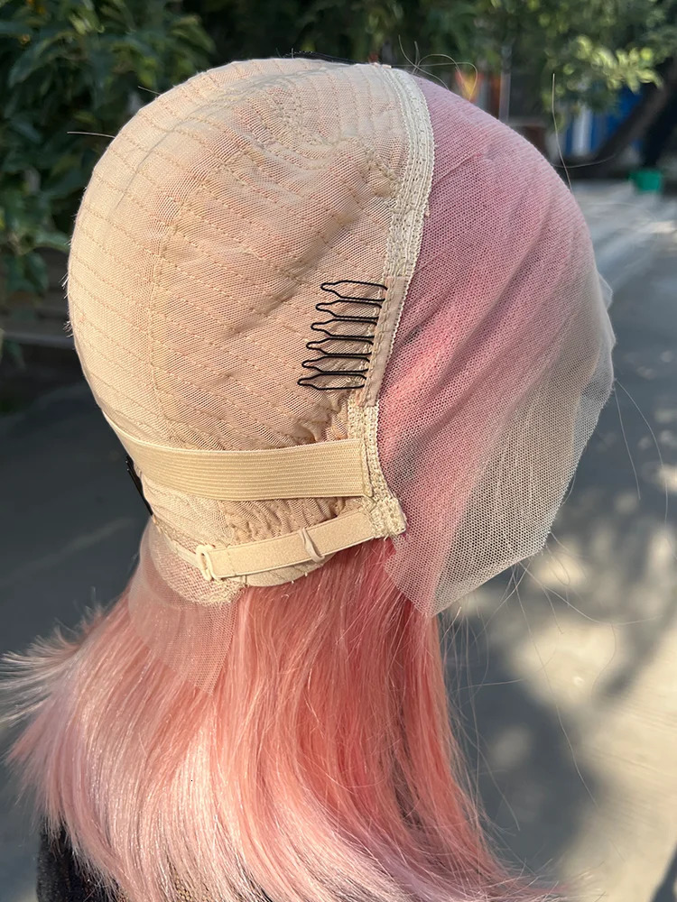 Synthetic Wigs Rose Pink Short Colored Bob Human Hair Brazilian 13X4 Straight Lace Front Transparent Pre Plucked Glueless Wig 231219
