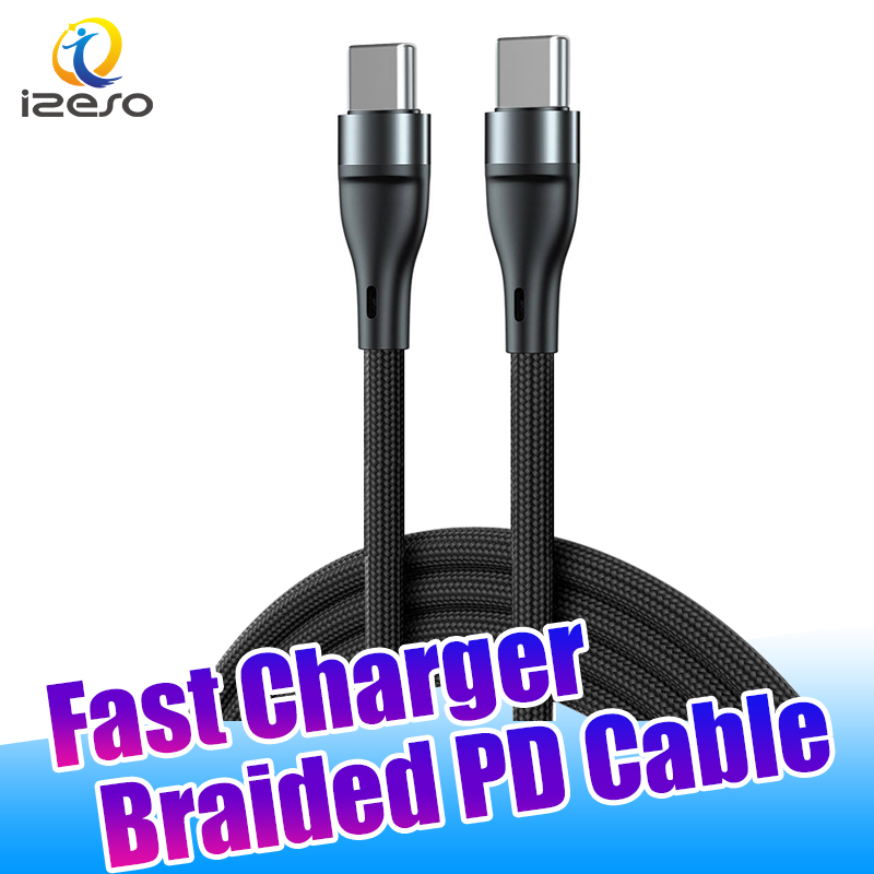Braided PD Cable USB C to USB-C Cables 3ft Durable Super Fast Charging Data Cords izeso