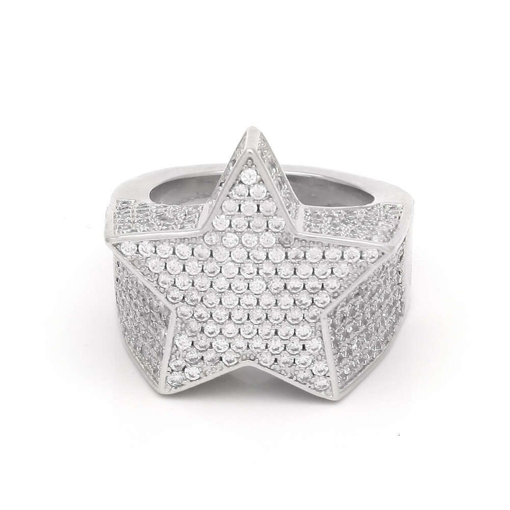 moissanite ring mens diamond ring passed GRA Diamond Five-pointed star Mens star ring Hip Hop trendy ring moissanite diamond 18k gold sterling silver 