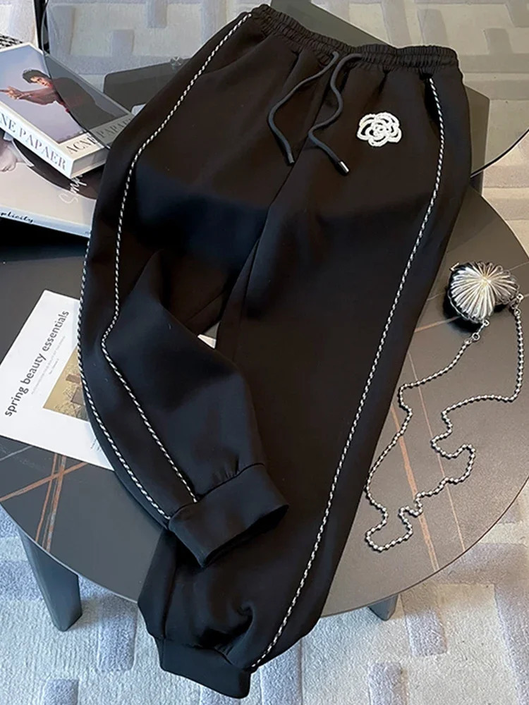 Women's Two Piece Pants Fashion 2 Piece Sets Women Outfit Thick Autumn Winter Hoodies Pants Suit Dimensional Flower Long Sleeve Sweatsuit Warm 23