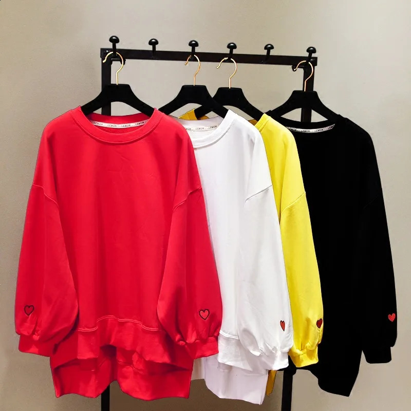 Womens Hoodies Sweatshirts Clothing Oversize Red Hoodie Blouse Jacket Female Baggy Y2k Korean Style Vintage Pullover Embroider Midlength 231218