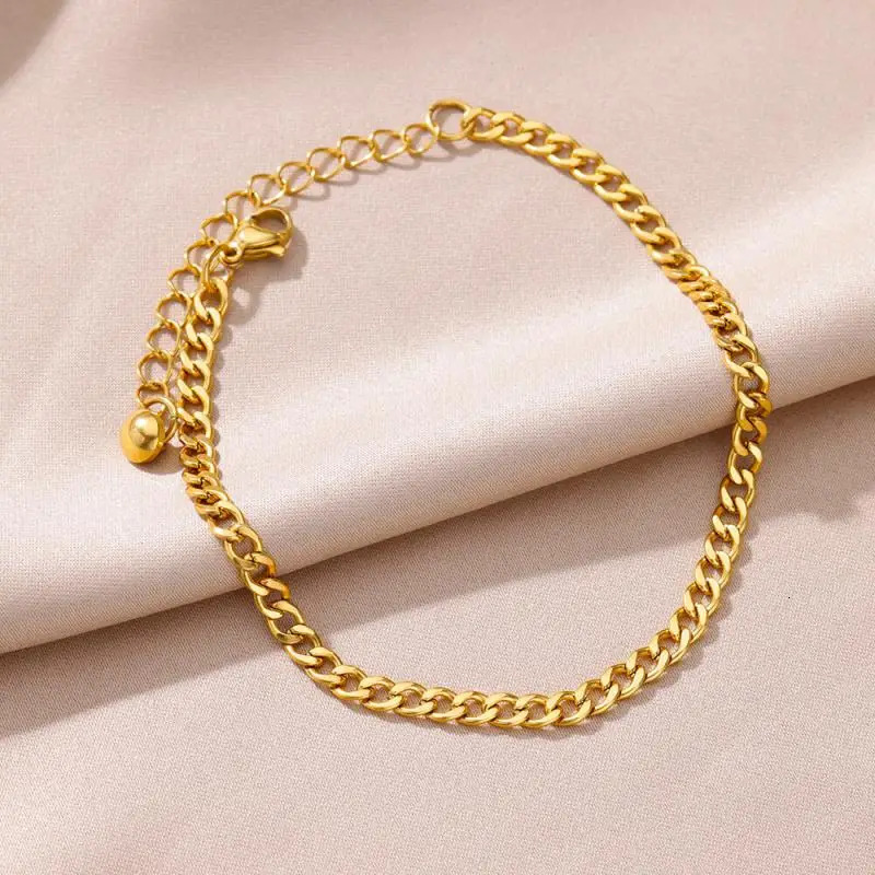 Charm Bracelets Anklets for Women Stainless Steel Gold Color Chain Anklet Female Summer Beach Accessories Foot Leg Fashion Jewelry 231219