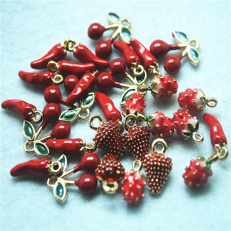 Charms 40PCS Women's Pendants Fruit Shape Strawberry Chilli Pepper Cherry Metal Material DIY Jewelry Findings 231218