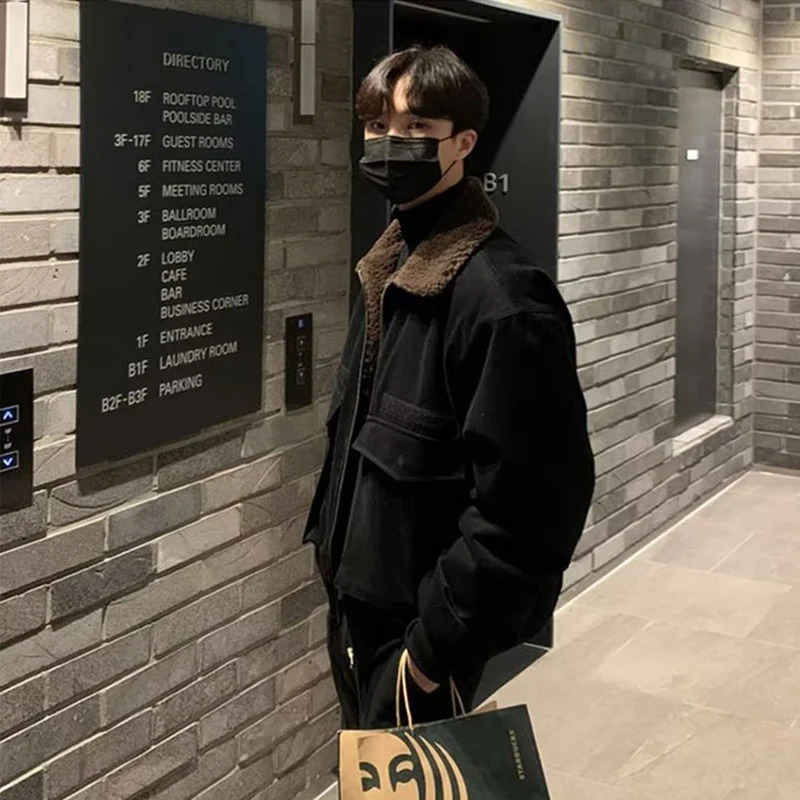 Men's Jackets Winter Clothing Korean Men's Casual Jacket High Street Zippers Turn-down Collar Long Sleeve Patchwork Retro Thicken Coat 23121