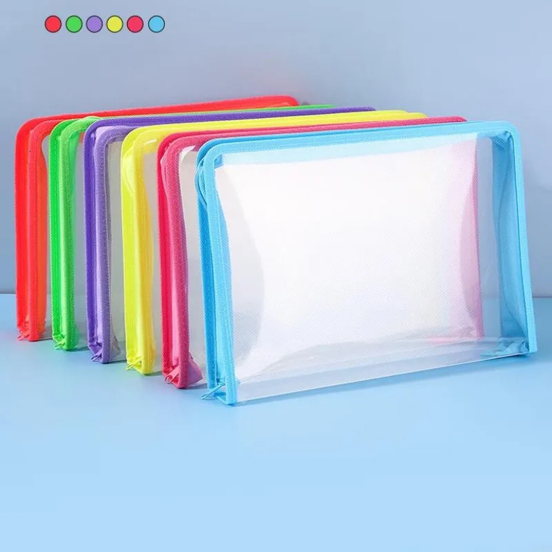 Filing Supplies 6PC Transparent Twill Edge File Bag A4 Large Folders Capacity Zipper Test Paper Storage for Students Products 231219