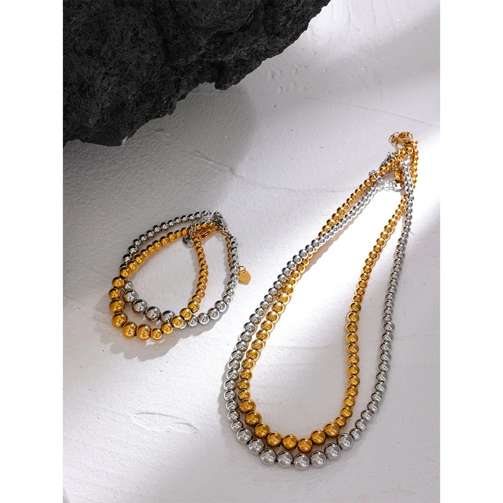 Jewelry Boxes Yhpup Stainless Steel Beads Handmade Fashion Chain Necklace Bracelet 18K PVD Plated Rust Proof Textured Unisex Men Women 231219