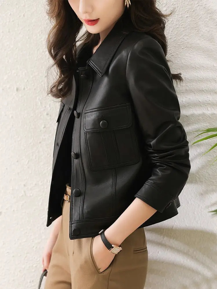 Women s Suits Blazers Leather Jacket Clothing Autumn Spring 2023 PU Coat Lapel Fashion Cardigan Outifits Long Sleeve Top Short 231219