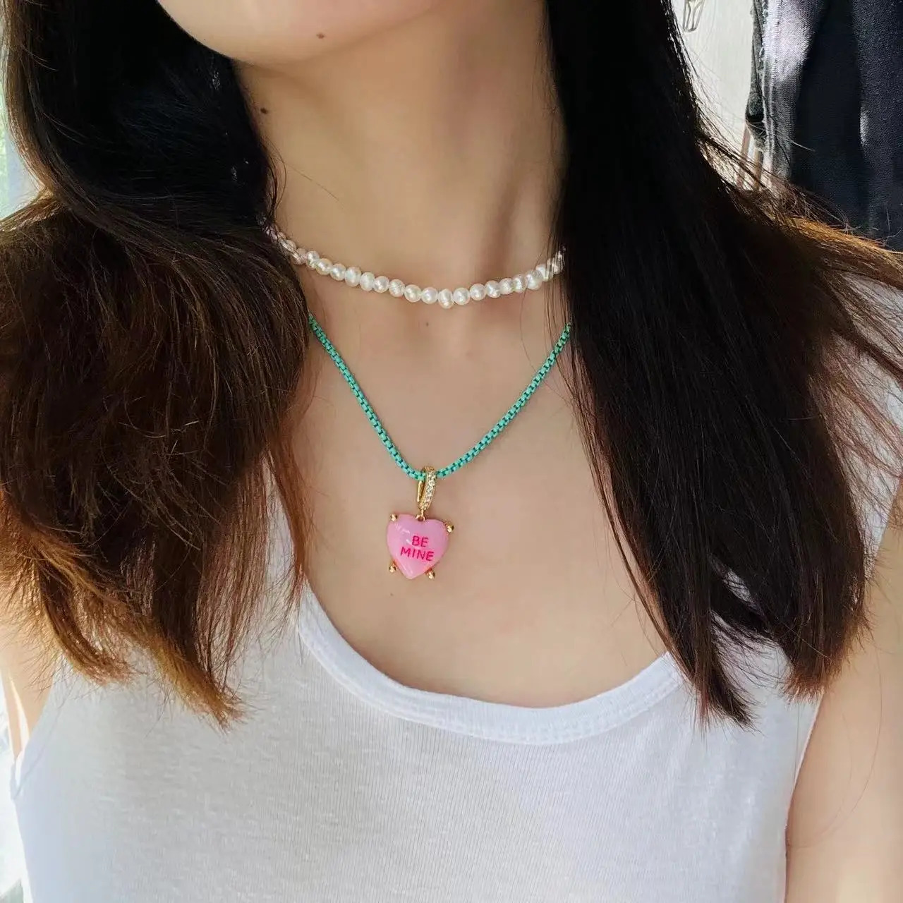 Jewelry Boxes Colorful Heart Pendant Trendy English Words Resin Love Zircon Charm Clavicle Chains Necklace for Women Y2K Fashion 231219