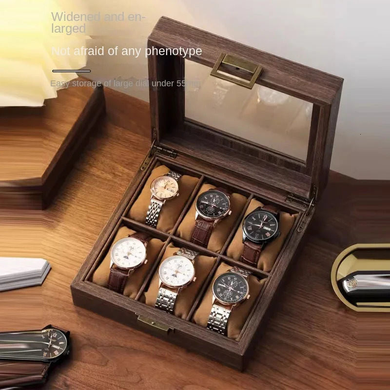 Jewelry Boxes Wooden grain leather watch storage box household dust proof gift collection display 231219