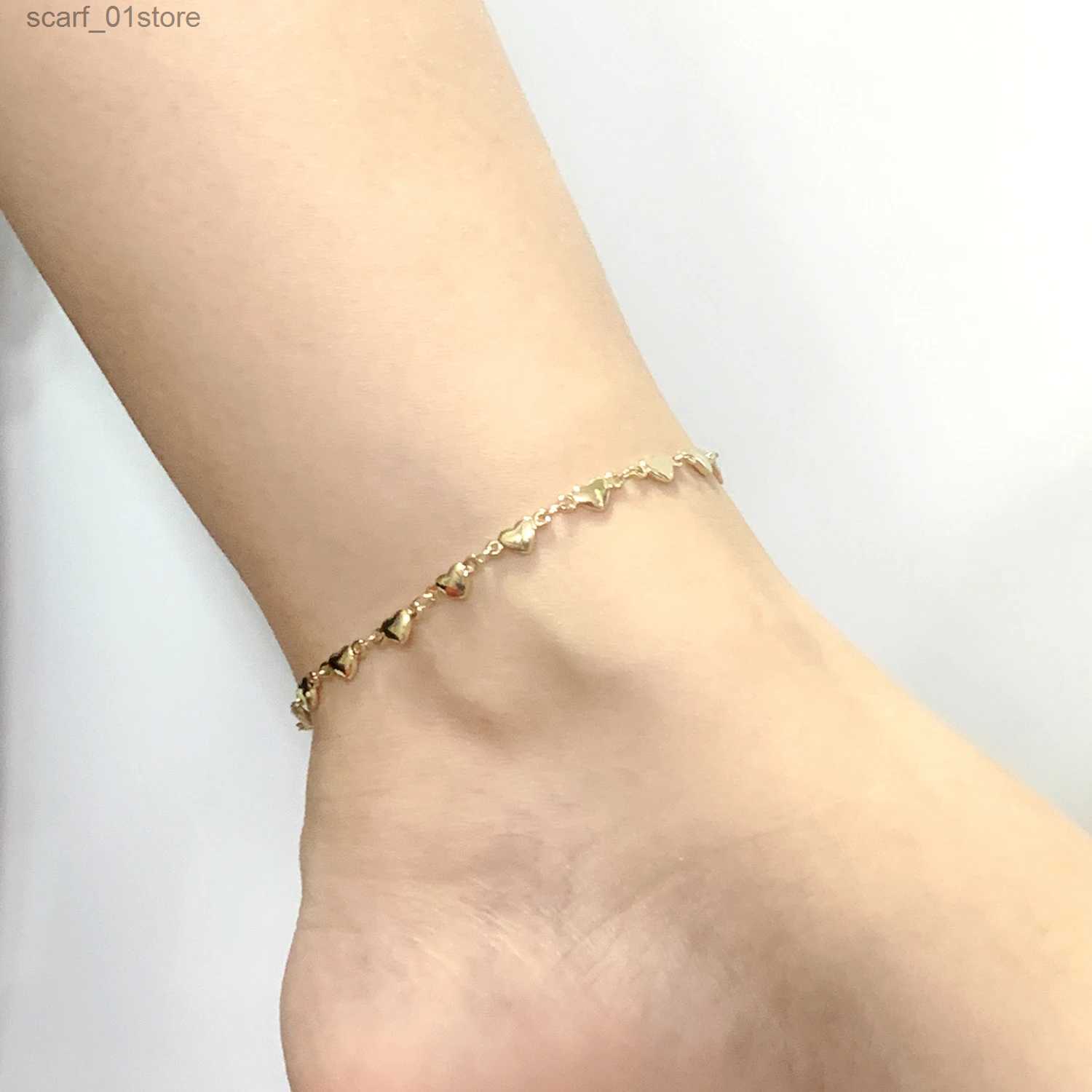 Anklets Barefoot Sandals Women Ankel Bracelets 18K Gold Color Stainless Steel Anklets High Polished Heart and Heart Charm InchesL231219